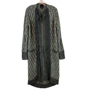 Trouve Gray Acrylic Knit Fringe Trim Long Cardigan Duster Sweater Size Large
